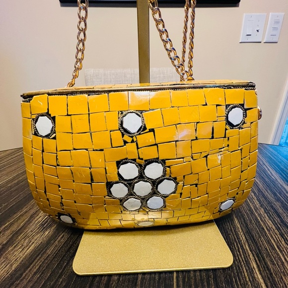 Antik Kraft Yellow and White Mosaic Crossbody Bag - Picture 2 of 3